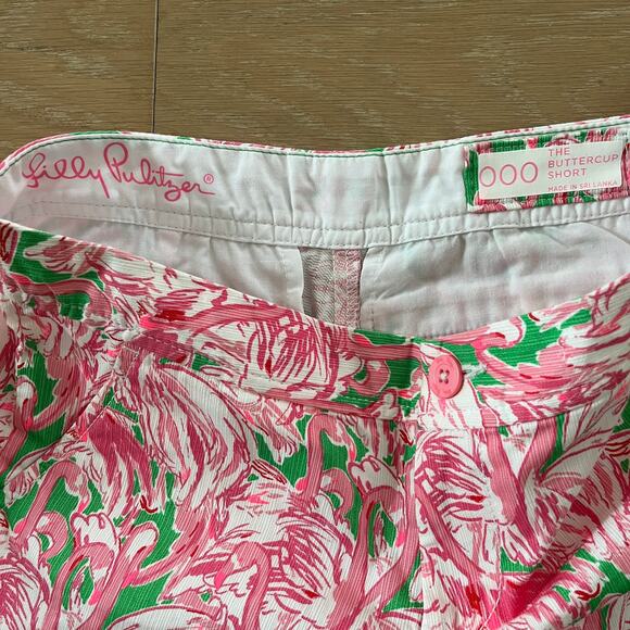 Lilly Pulitzer Buttercup Shorts Pink Flamingo Colony Small Scallop sz 000 - Picture 3 of 3